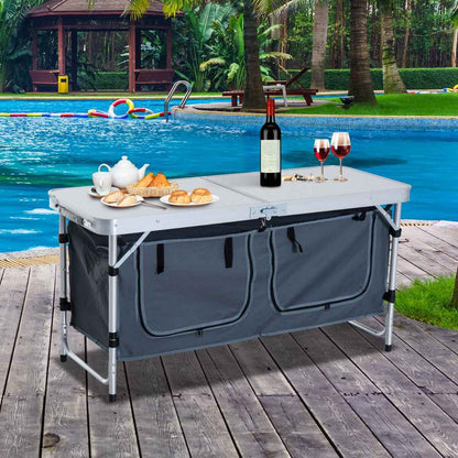 47" Aluminum Folding Camping Table with Storage Organizer | 3-Height Adjustable