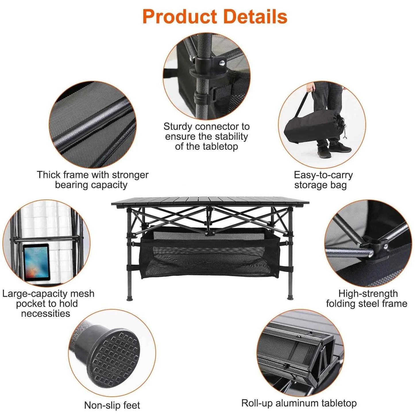Foldable Camping Table with Mesh Basket & Carry Bag