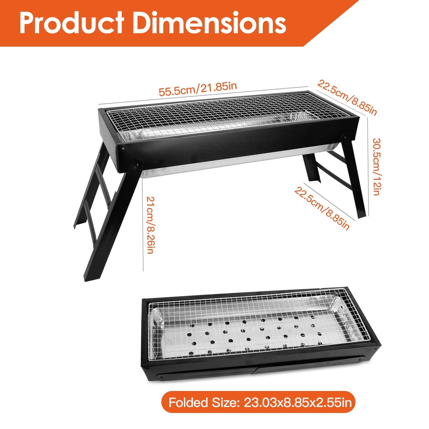 Foldable Charcoal BBQ Grill with Pullout Ash Drawer Tray
