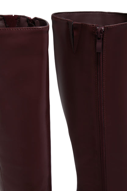 Fine Time Block Heel Knee High Boots - Wine