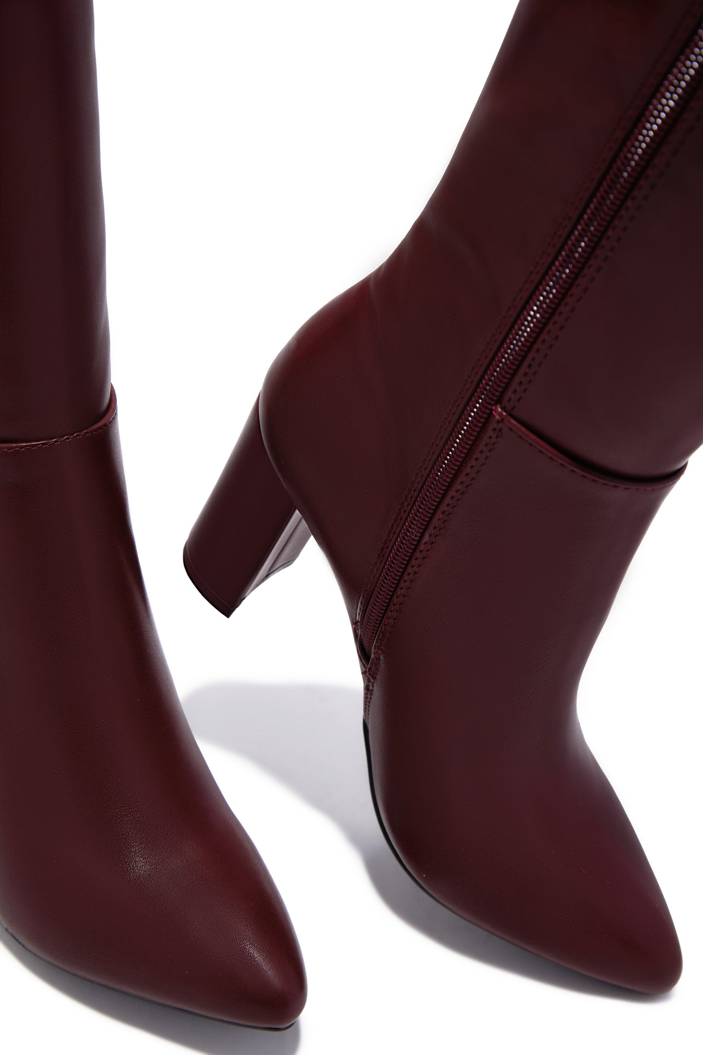 Fine Time Block Heel Knee High Boots - Wine