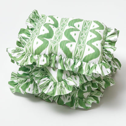 Frilled Green Ikat Seat Pad Cushion