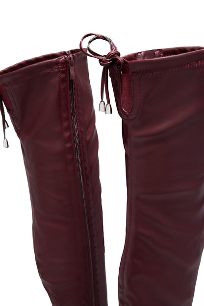 Gigi Over The Knee Heel Boots - Wine PU