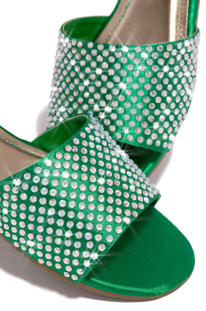 Ula Embellished Slip On Sandals - Green