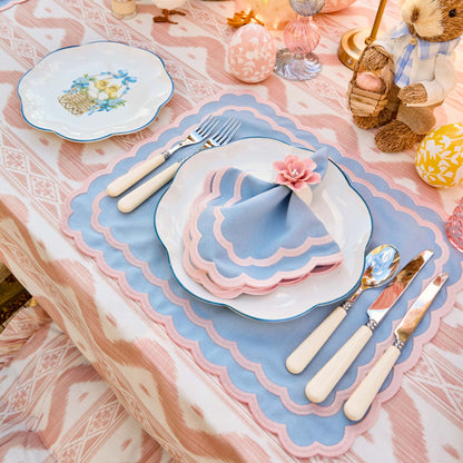 Frilled Pink Ikat Seat Pad Cushions (Set of 4)