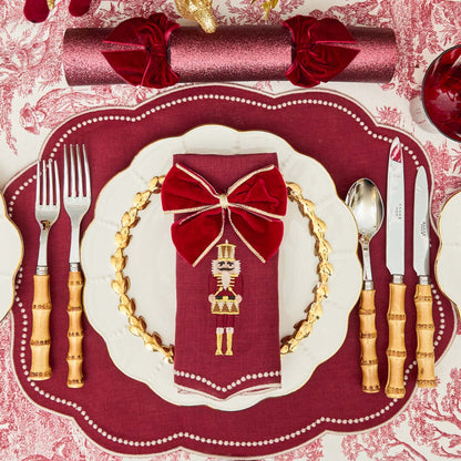 Burgundy Nutcracker Embroidered Linen Napkins (Set of 4)