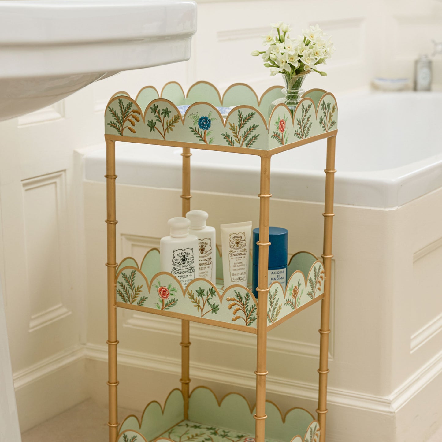 Green Chinoiserie Tiered Side Table