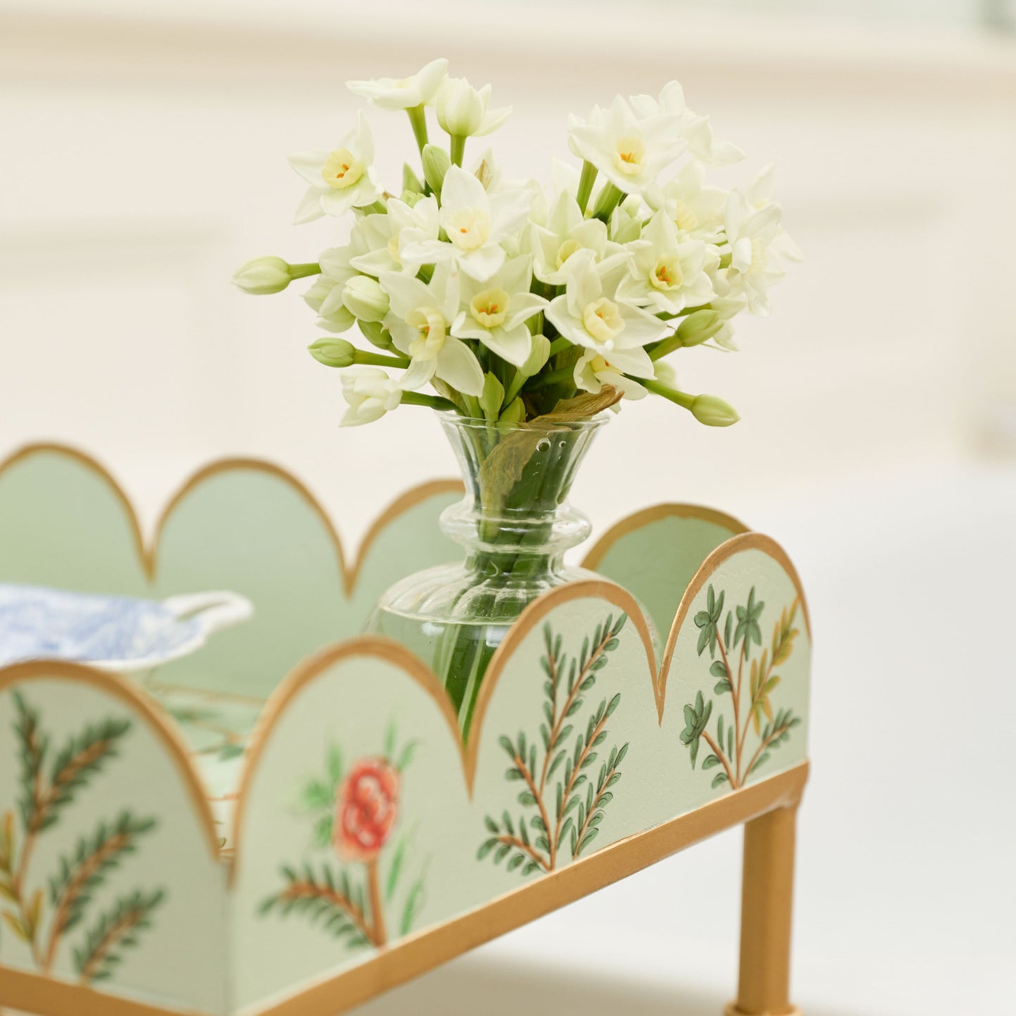 Green Chinoiserie Tiered Side Table