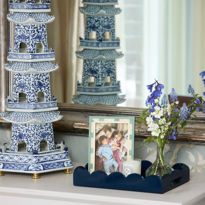 Navy Blue Small Scalloped Lacquer Tray