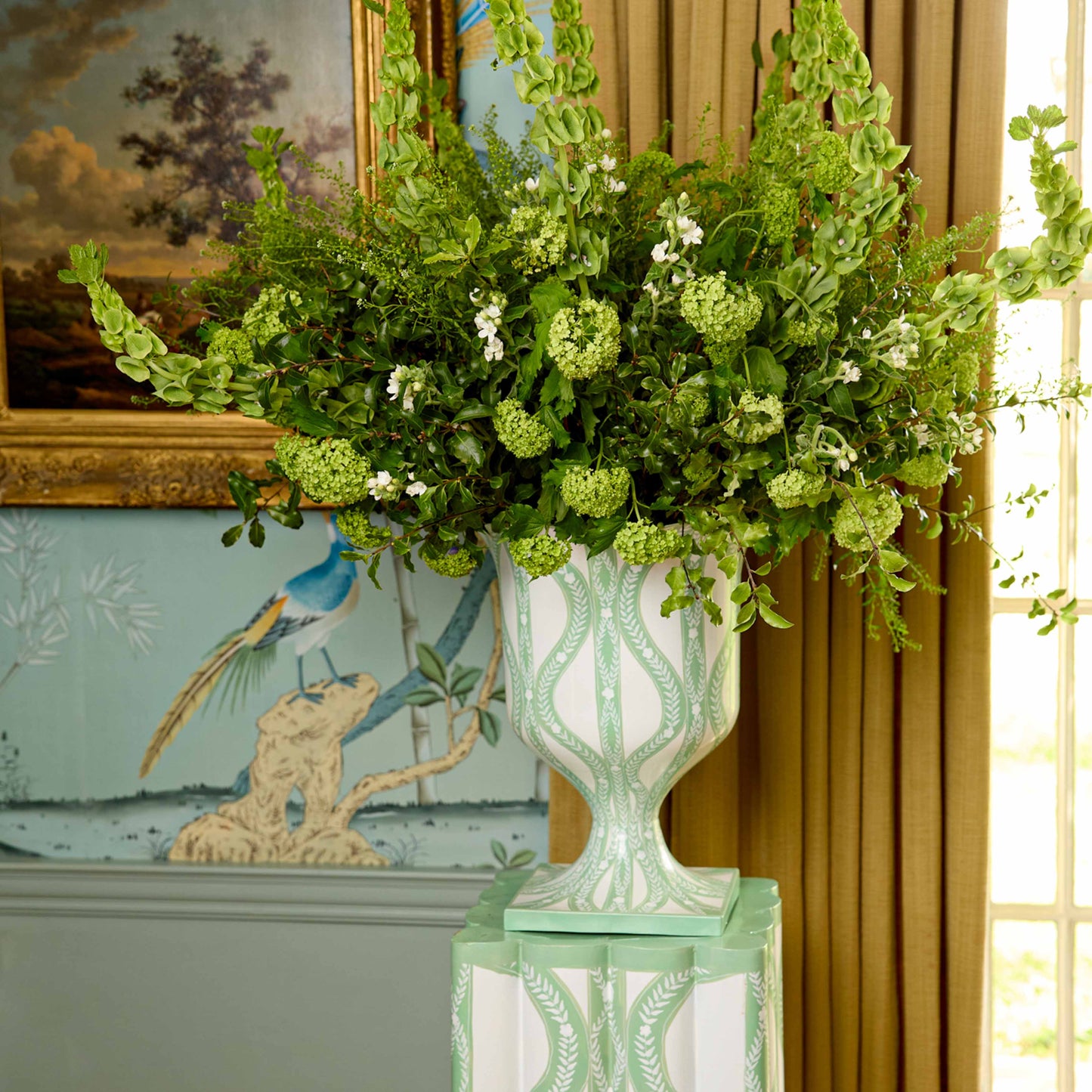 Green Floral Ikat Urn