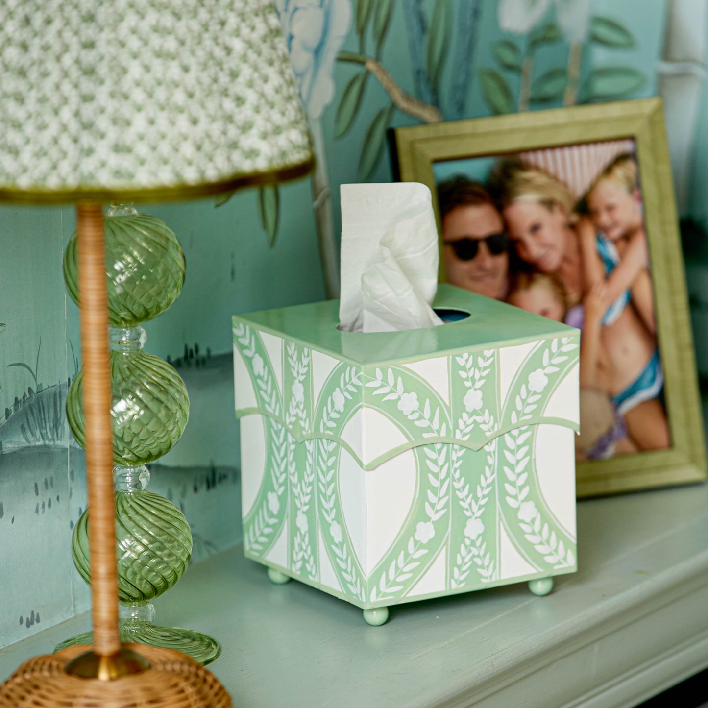 Green Floral Ikat Tissue Box