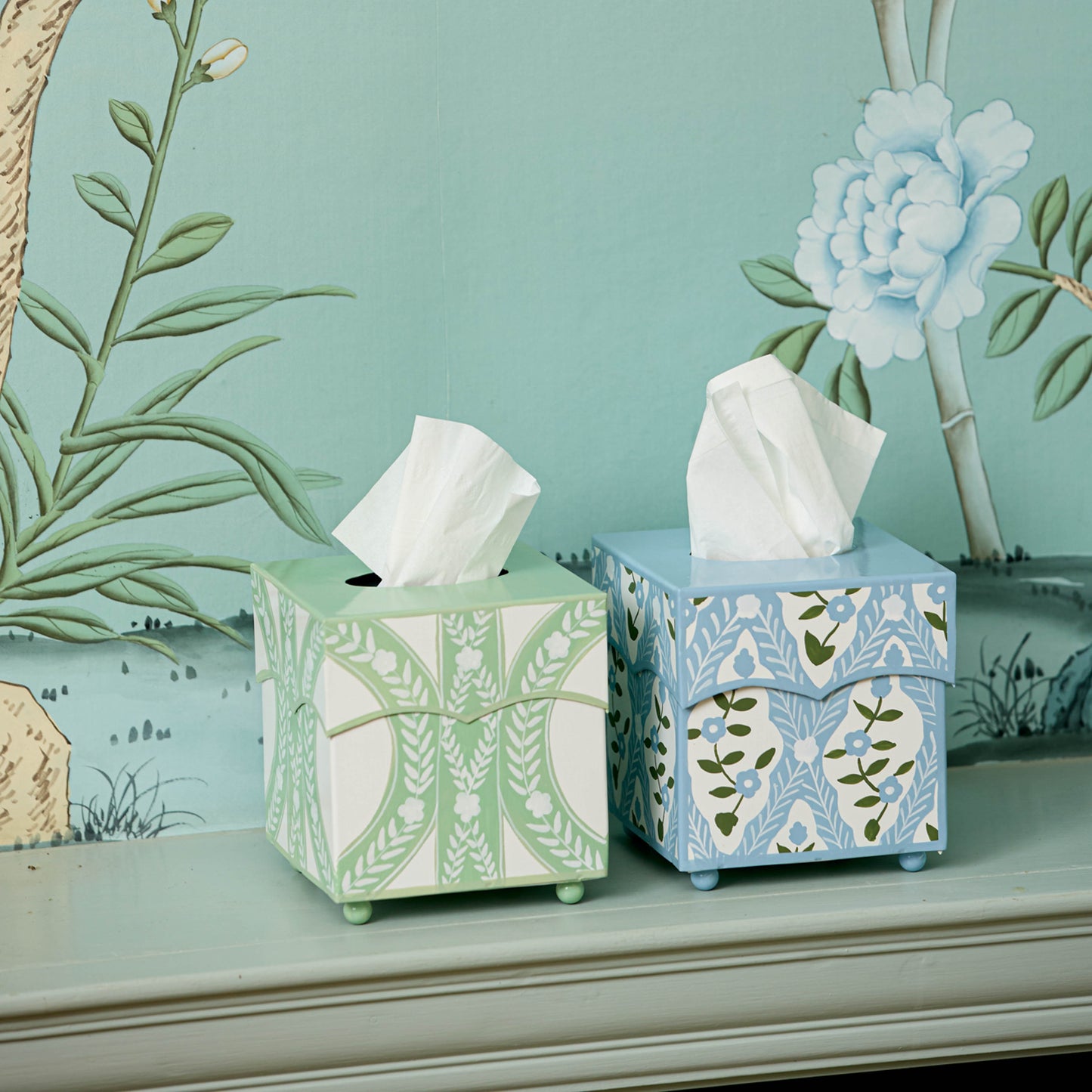 Green Floral Ikat Tissue Box