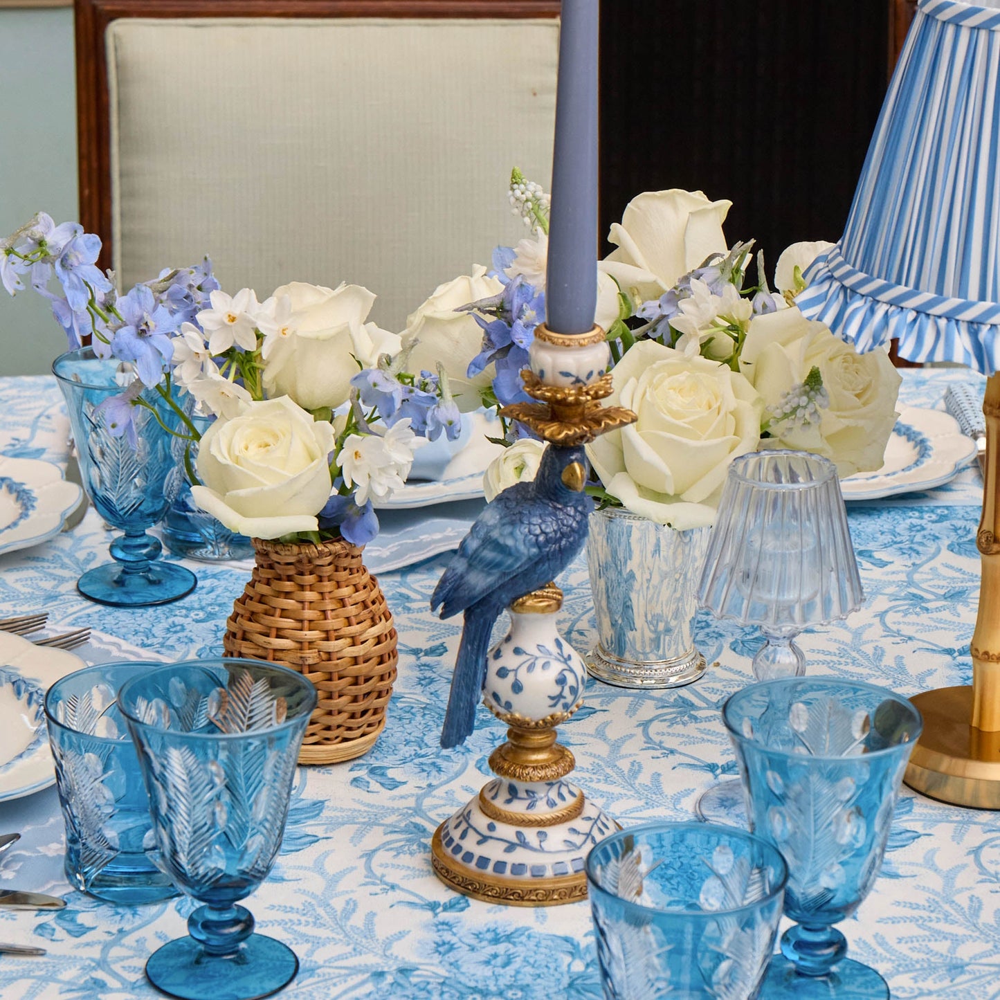 Blue Parrot Candle Holder Set
