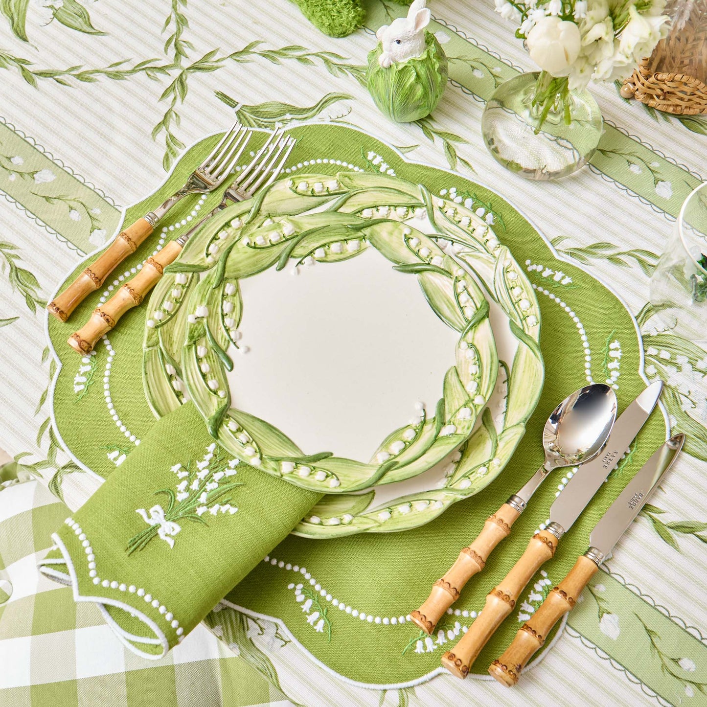 Green Lily of the Valley Eloise Linen Placemats & Napkins (Set of 4)