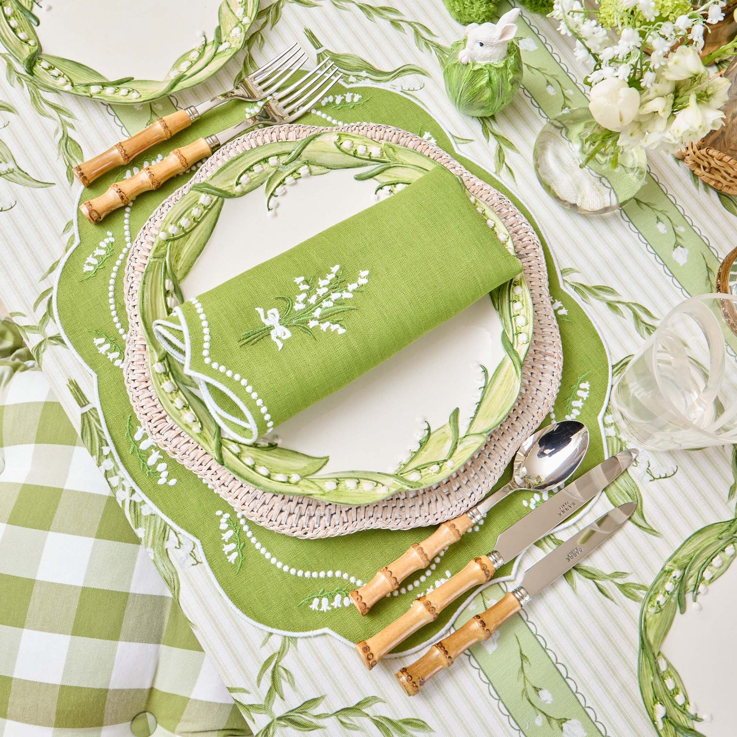 Green Lily of the Valley Eloise Linen Placemats & Napkins (Set of 4)