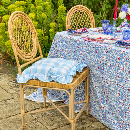 Blue Gingham Ruffle Seat Pad Cushion (Set of 4)