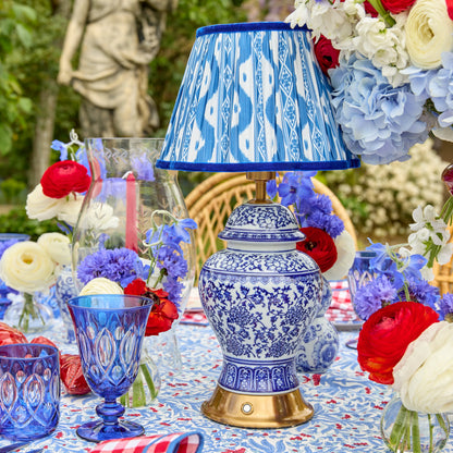 Chinoiserie Rechargeable Lamp with Cobalt Ikat Shade (22cm)