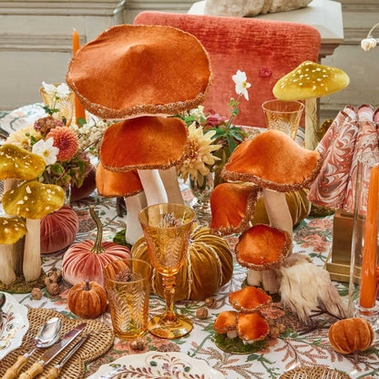 Large Orange Beaded Velvet Mushroom (Set of 4)