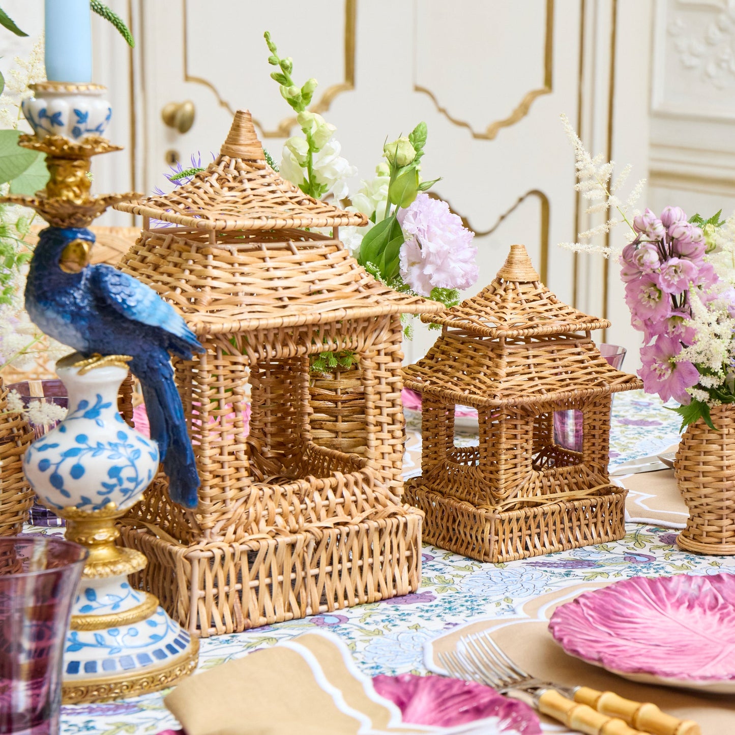 Natural Rattan Pagoda Lantern Set