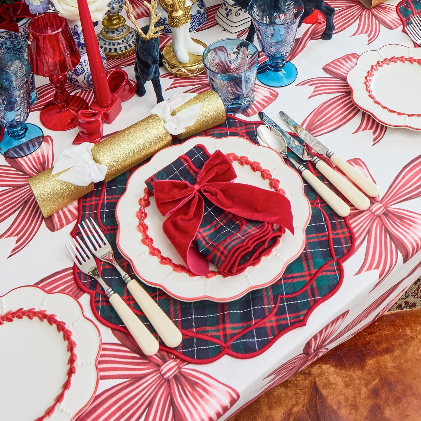Red Bow Candycane Tablecloth