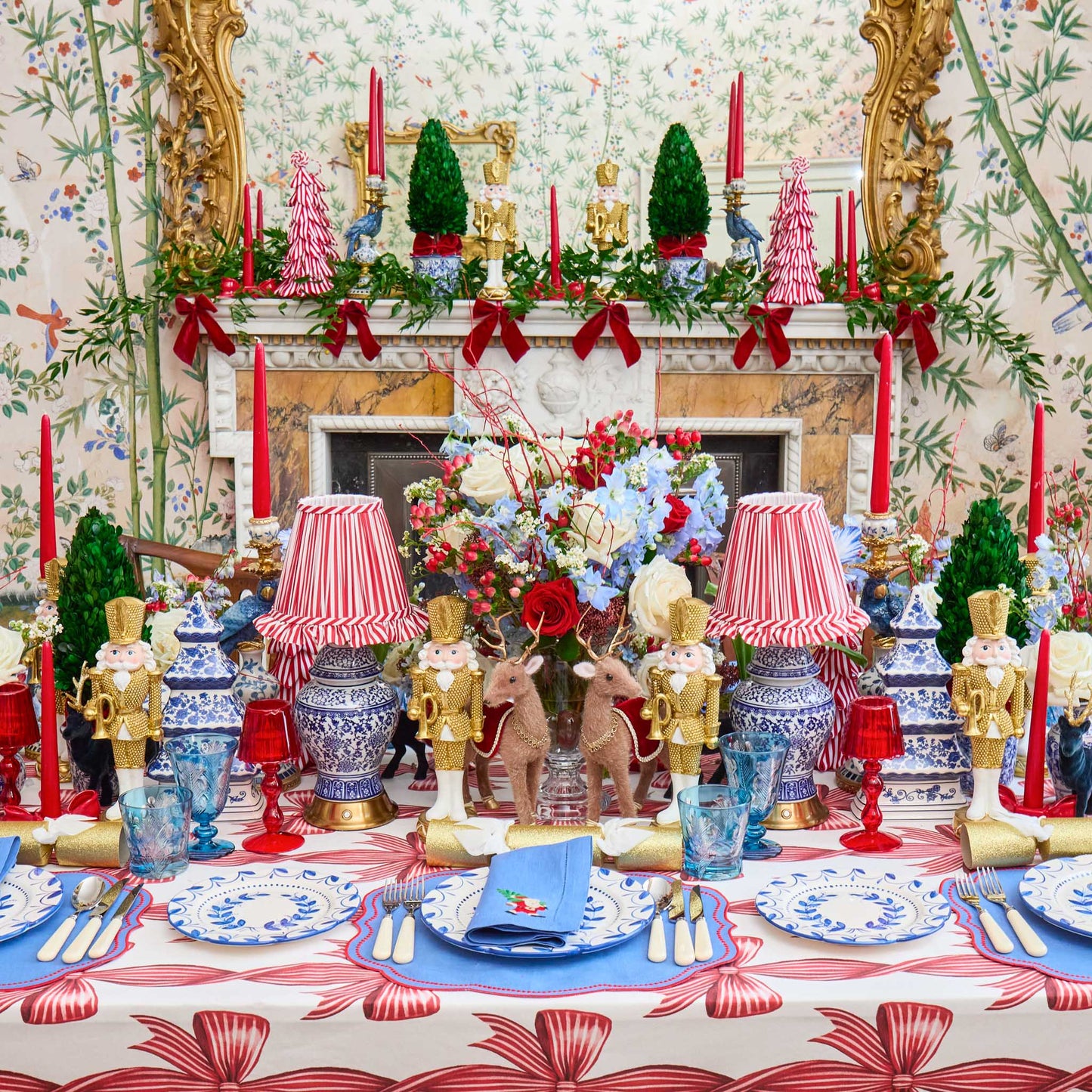 Red Bow Candycane Tablecloth