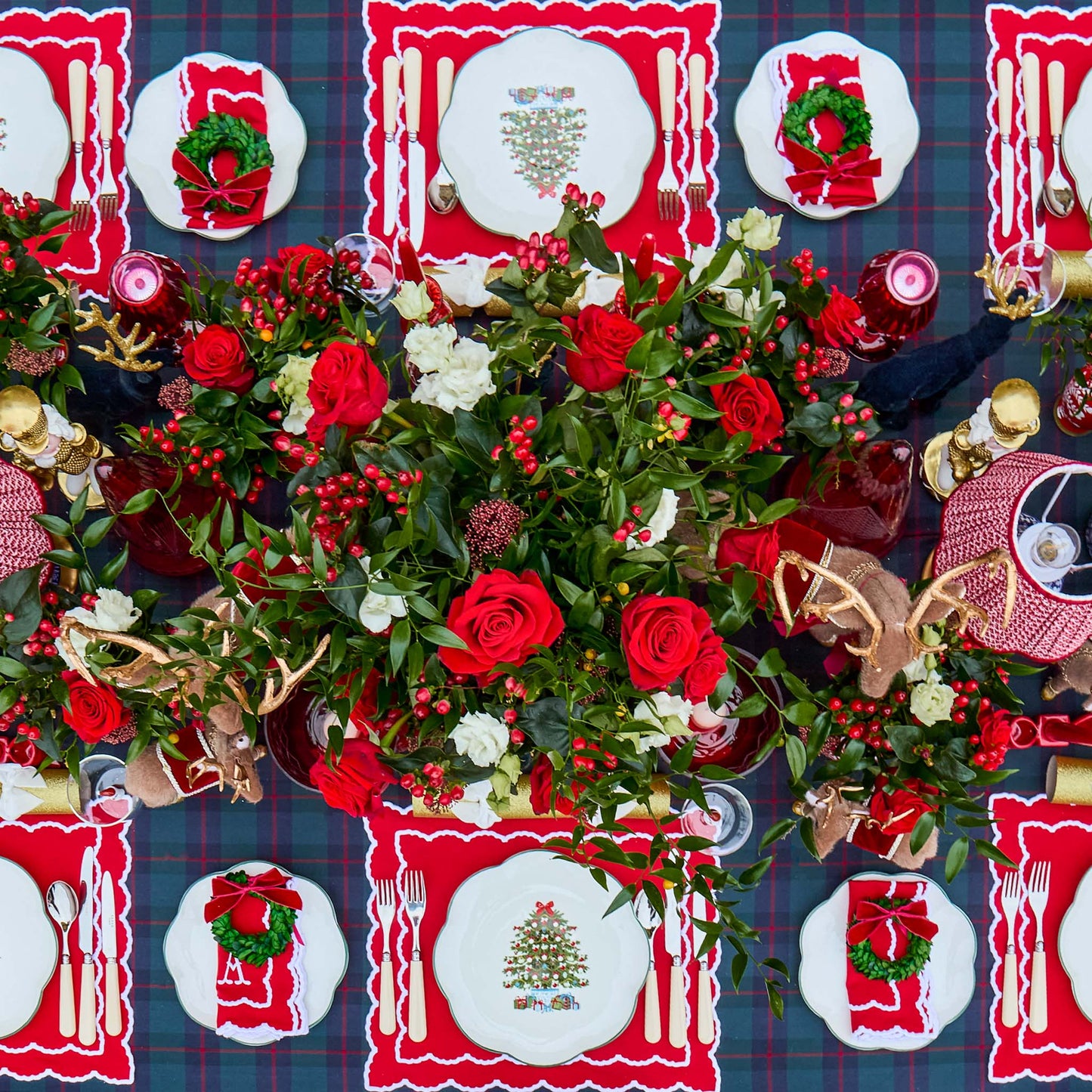 Red Elizabeth Placemats & Napkins (Set of 4)