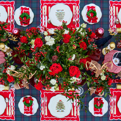 Navy & Red Tartan Tablecloth
