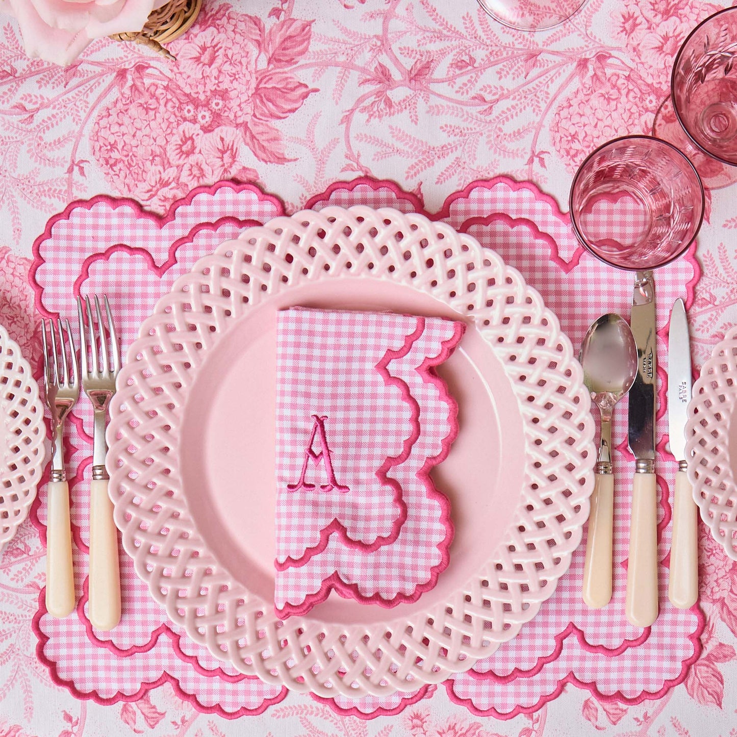 Pink Basketweave Dinner & Starter Plates (Set of 8)
