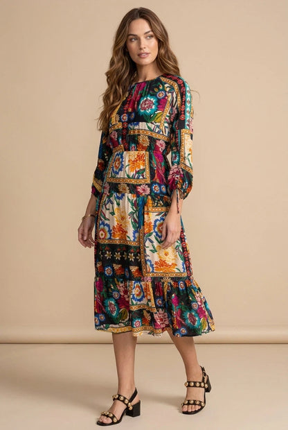 Johnny Was Brona Floral Silk Midi Dress C32525-8