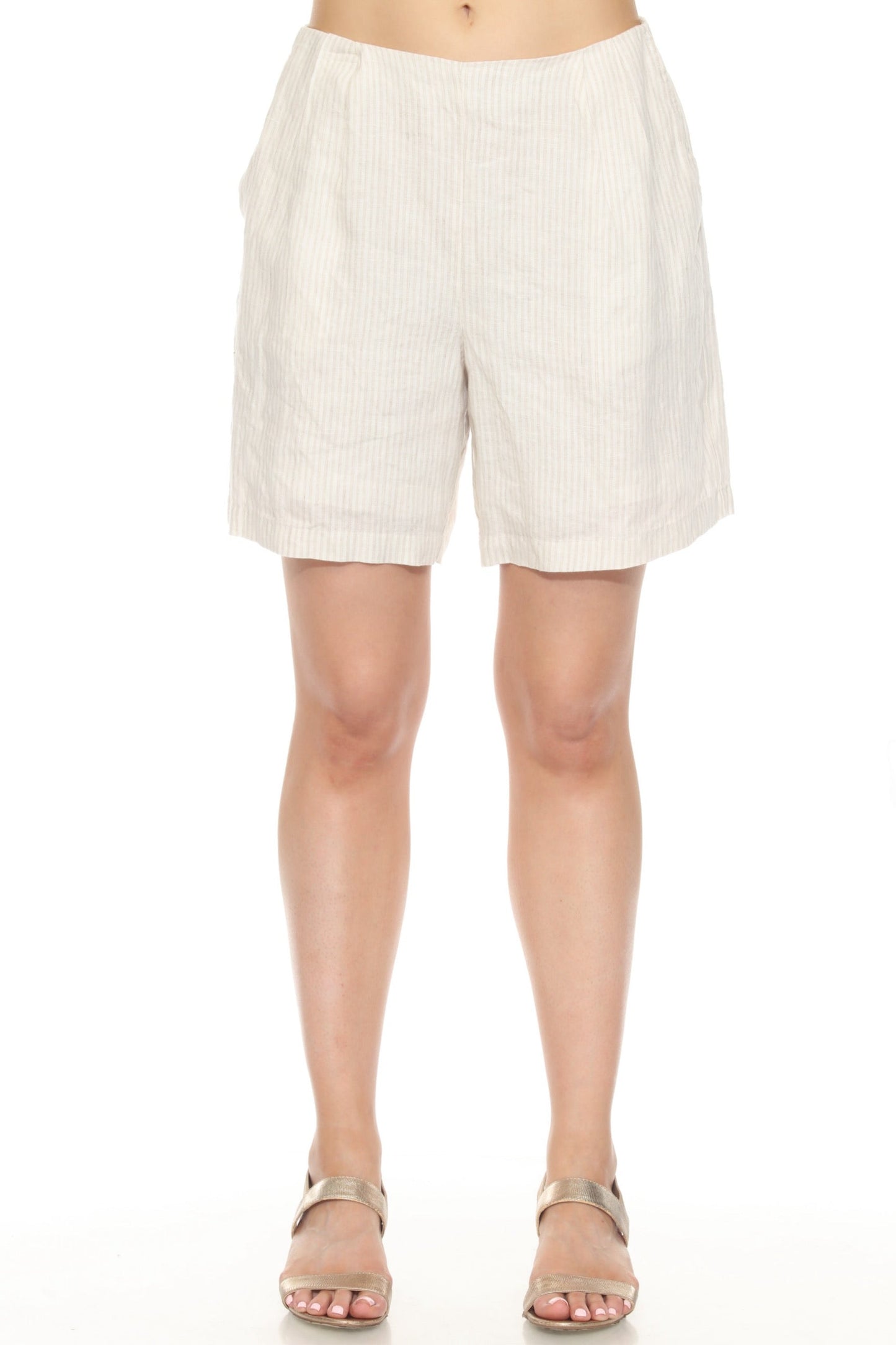Johnny Was Calme Beige Striped Bermuda Shorts O81031-3
