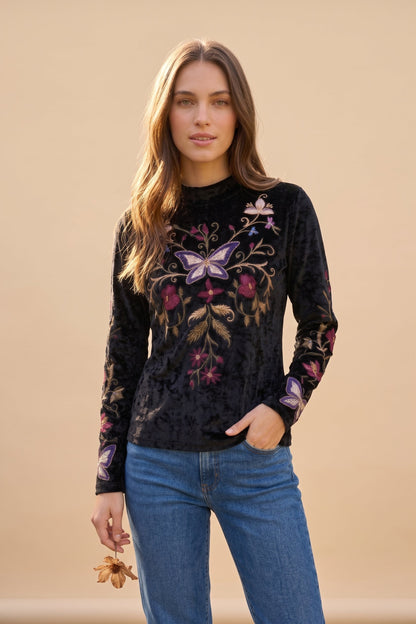 Johnny Was Carminia Bounce Velour Mock Neck Long Sleeve Top  J17125-O