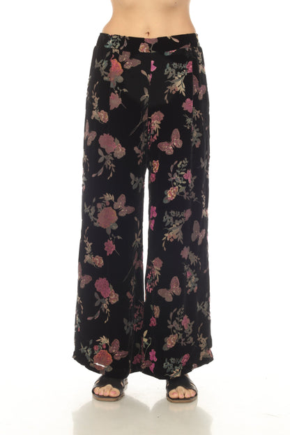 Johnny Was Black Floral Wide Leg Velour Pant J56723