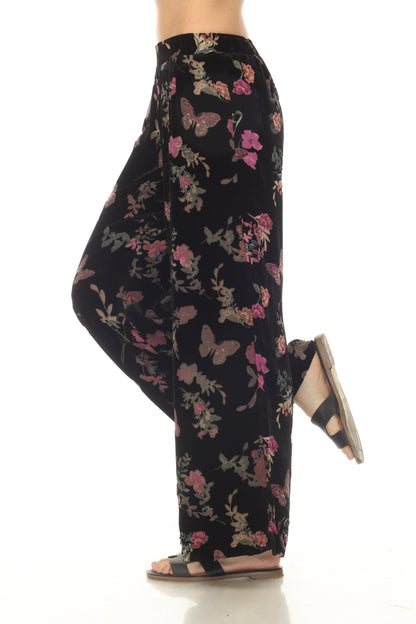 Johnny Was Black Floral Wide Leg Velour Pant J56723