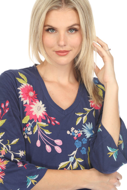 Johnny Was Navy Julie Kimono Sleeve Tee Dress Petites R32423-E