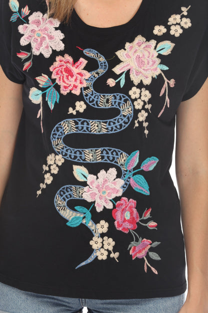 Johnny Was JWLA Edie Relaxed Embroidered Tee Boho Chic J15024
