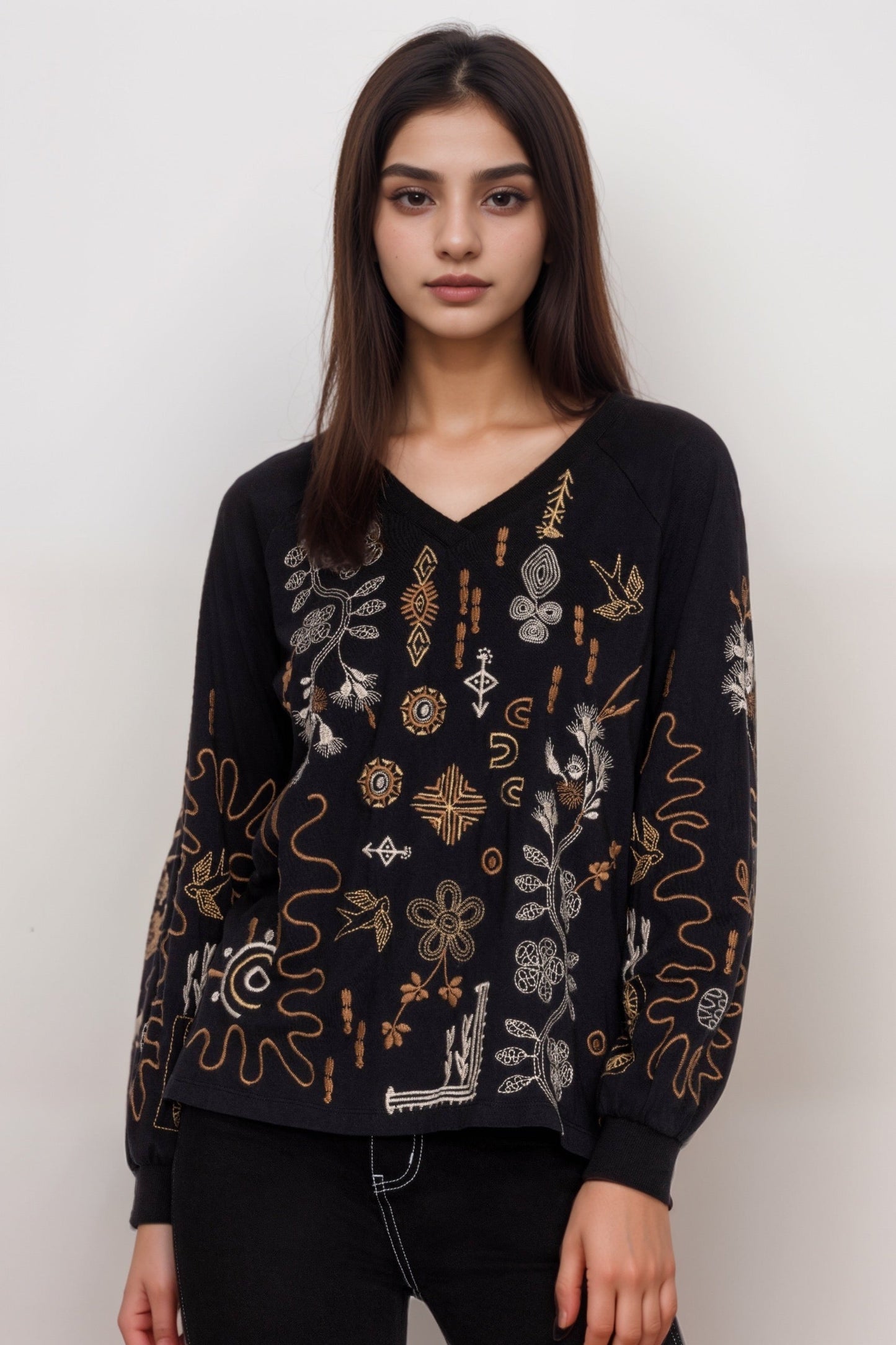 Johnny Was JWLA Raglan Bishop Sleeve Tee Cotton J17024-8 *