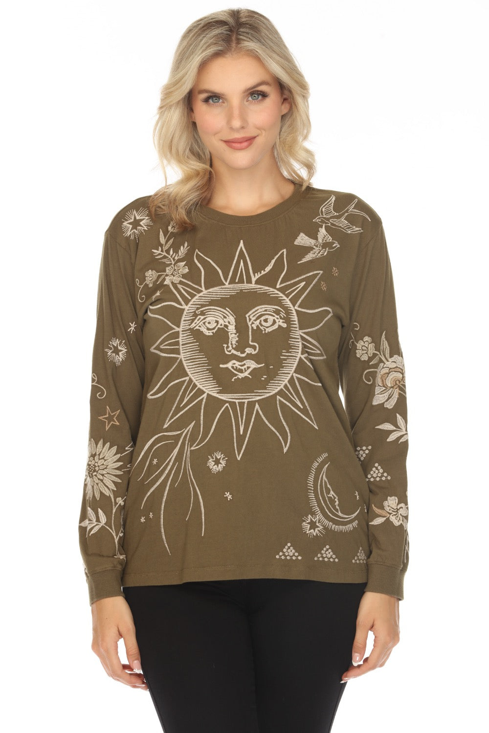 Johnny Was JWLA Embroidered Long Sleeve Crew Neck Tee J17424