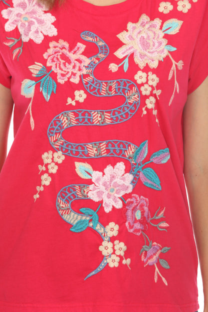 Johnny Was JWLA Edie Relaxed Embroidered Tee Boho Chic J15024
