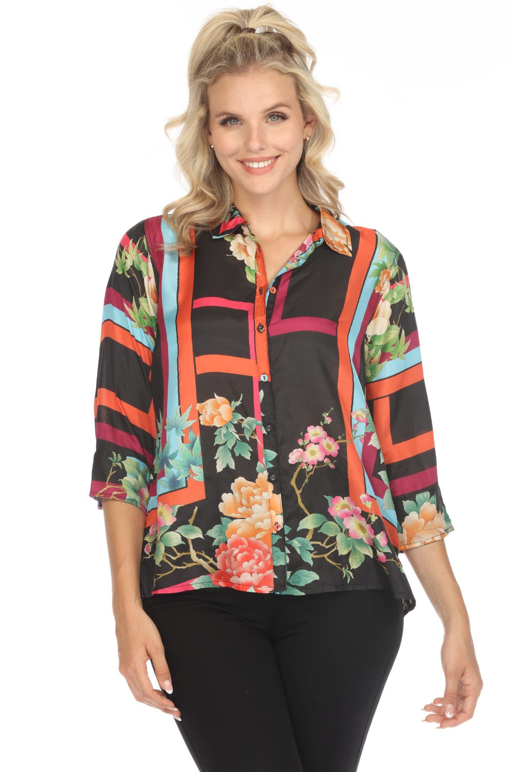 Johnny Was Petalunah Le Jardin Silk Blouse C14824