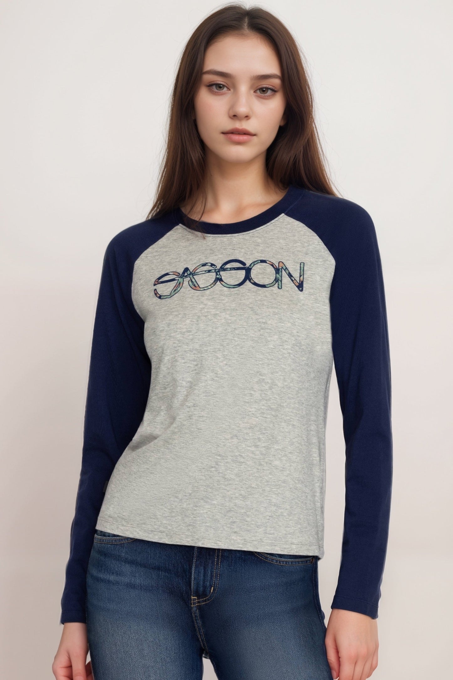 Johnny Was Sasson Grey Baseball Tee R18824-8