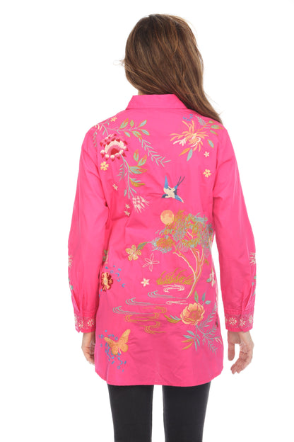 Johnny Was Workshop Pink Indalo Button Down Tunic Shirt W28924