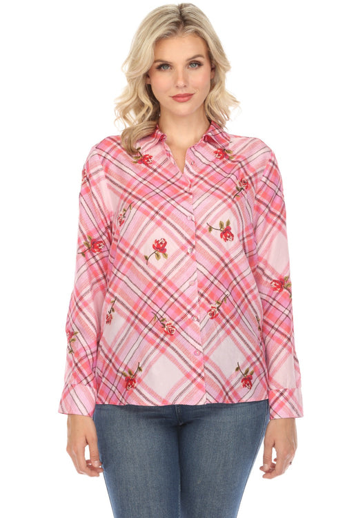 Johnny Was Workshop Plaid Roseanne Button Down Shirt W10924