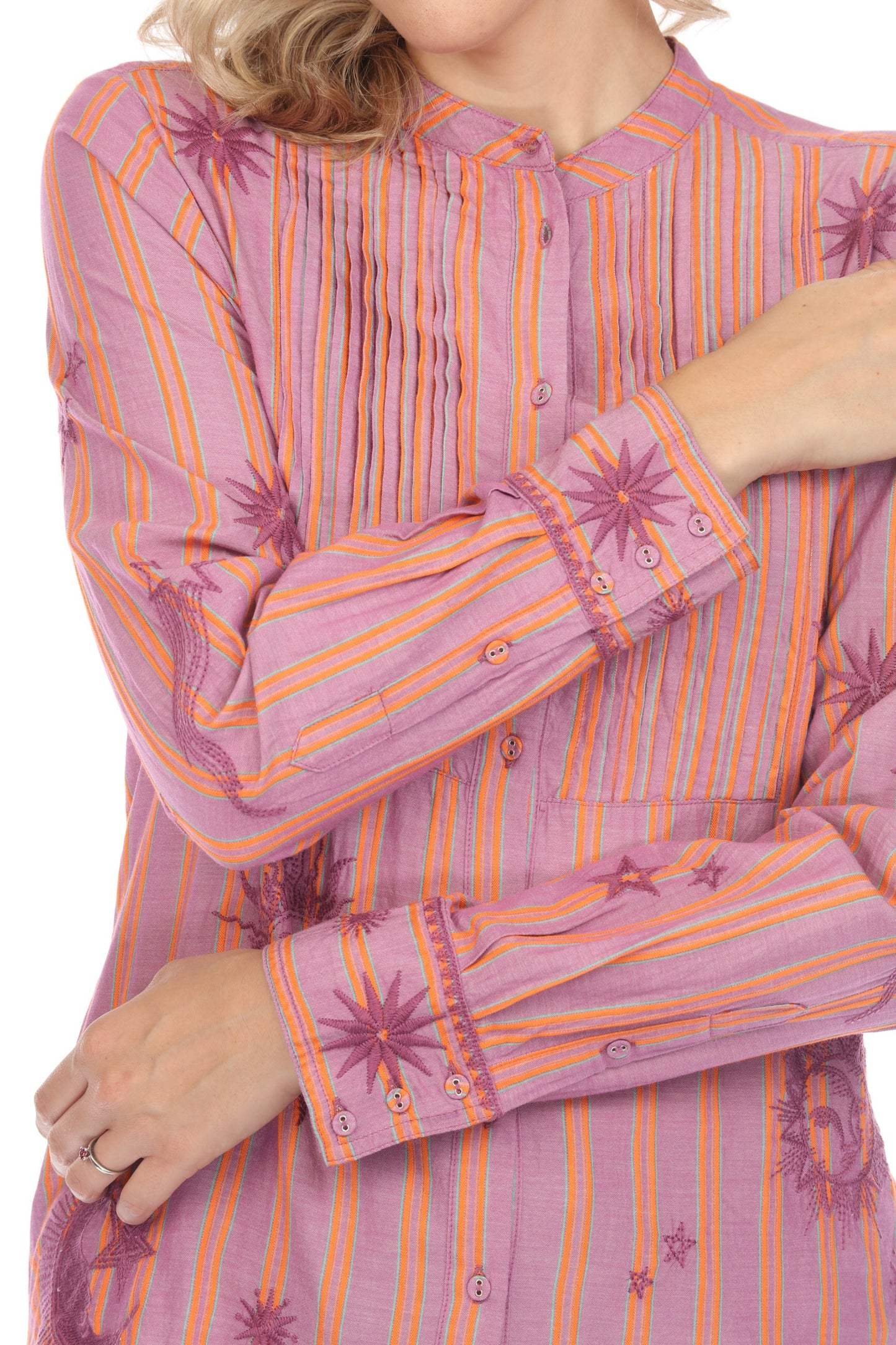 Johnny Was Workshop Stripe Andromeda Tuxedo Shirt Boho Chic W17524