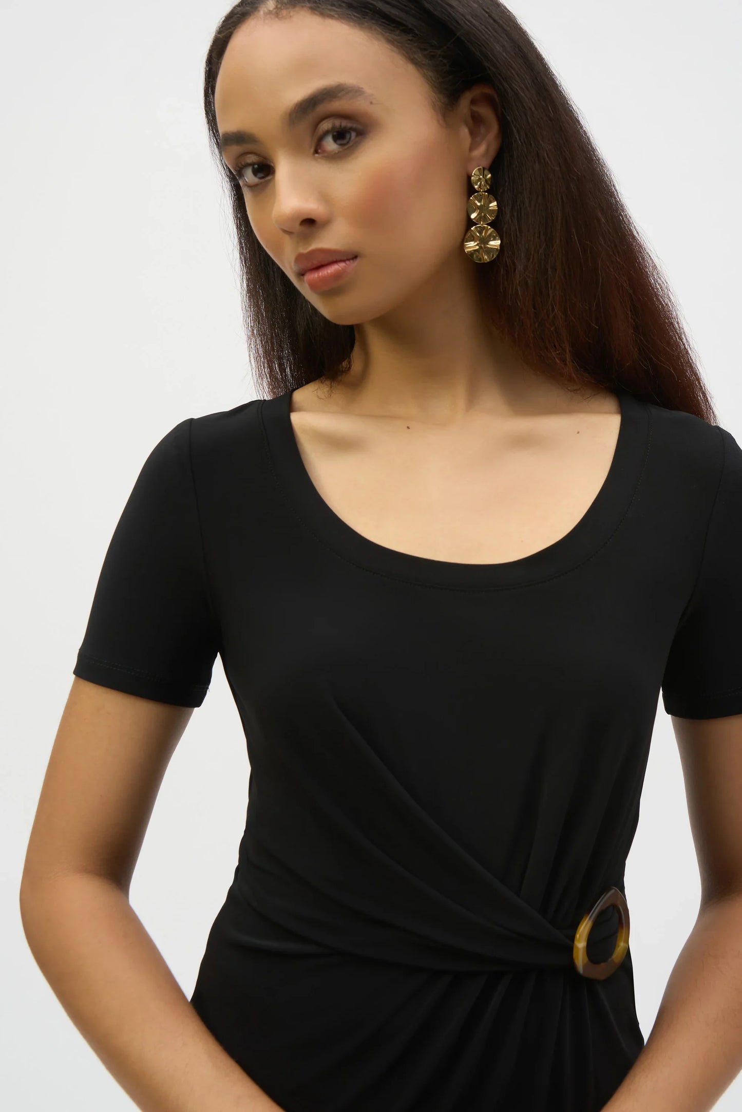 Joseph Ribkoff Drape Front Buckle Detail Fitted Top 252230