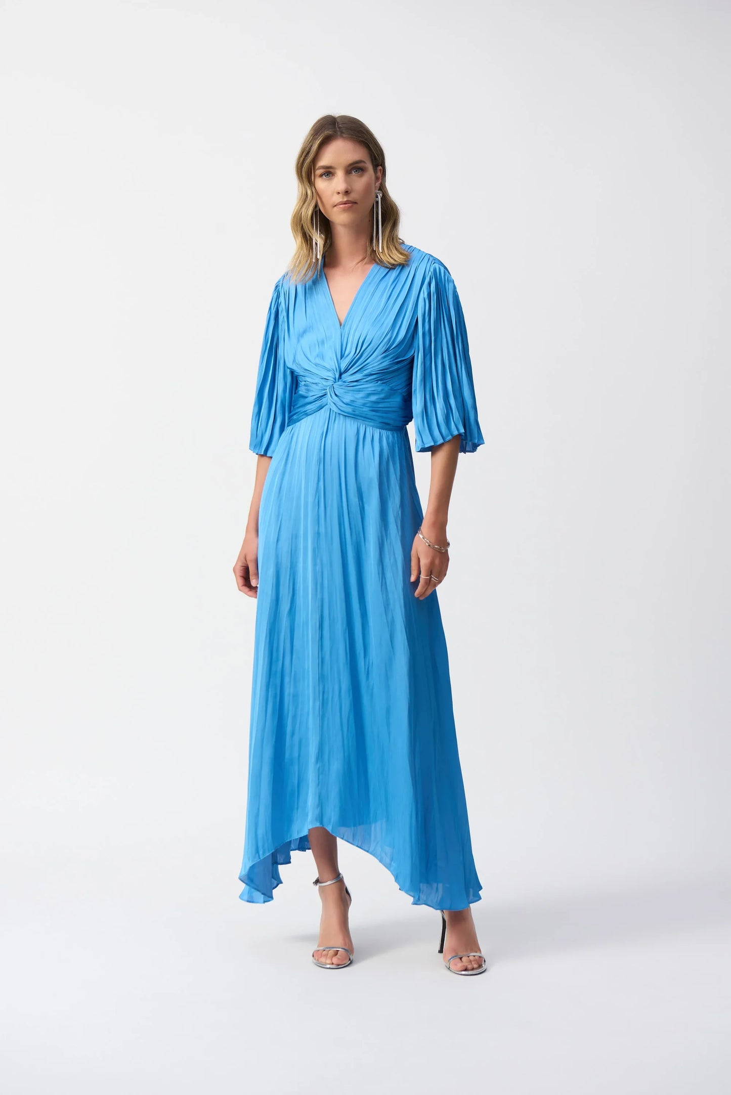 Joseph Ribkoff V-Neck Pleated Satin Maxi Dress 251903