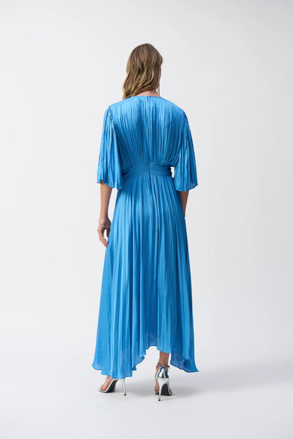 Joseph Ribkoff V-Neck Pleated Satin Maxi Dress 251903