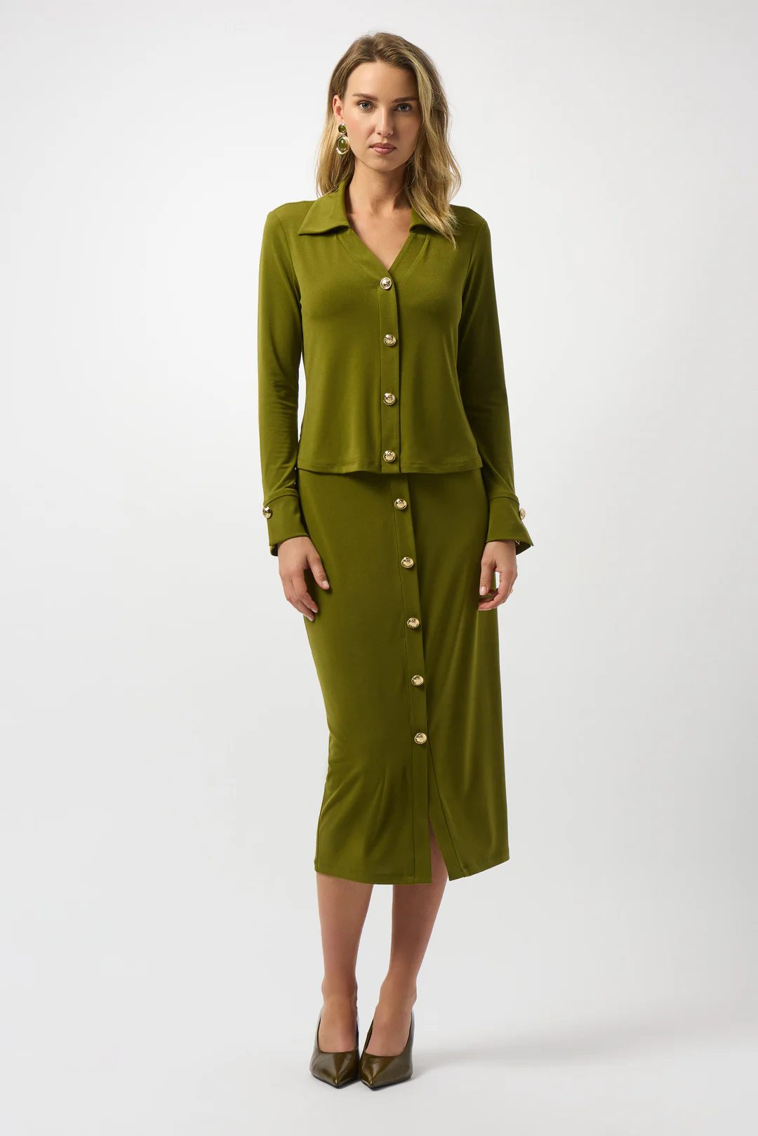 Joseph Ribkoff Collared V-Neck Long Sleeves Fitted Top 253258-R