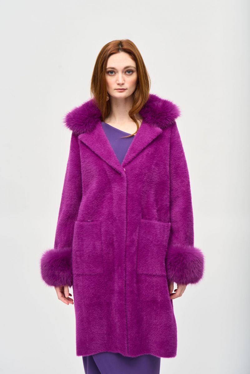 Joseph Ribkoff Detachable Faux Fur Trim Long Sleeve Coat 243923F25