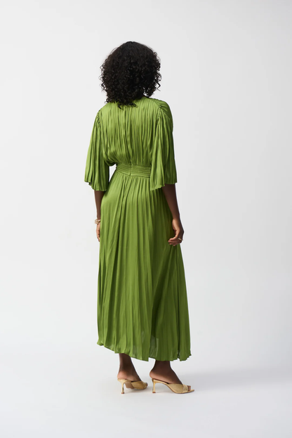 Joseph Ribkoff V-Neck Pleated Satin Maxi Dress 251903
