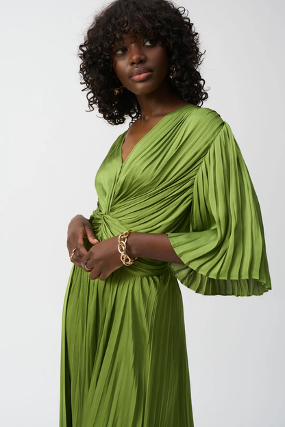 Joseph Ribkoff V-Neck Pleated Satin Maxi Dress 251903